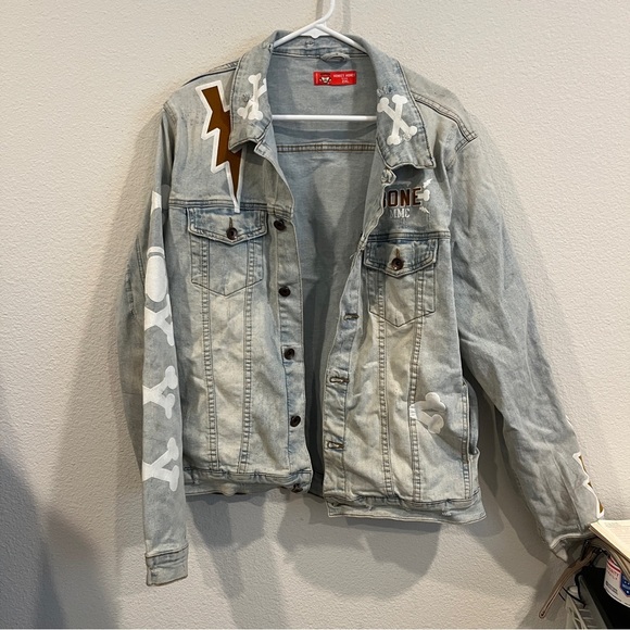 Monkey Money light wash denim jacket with large back graphic size 2XL - Picture 1 of 12